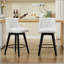 Chaises de comptoir pivotantes, tissu de lin moderne avec dossier capitonné, tabourets de bar élégants, ensemble de 2 pour bar, îlot de cuisine, salle à manger, blanc-39322802