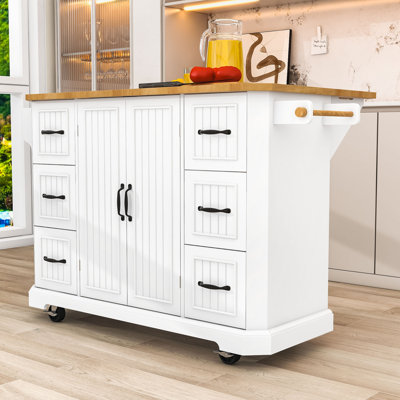 Rolling Kitchen Island Cart with Drop Leaf, Power Outlet, 6 Drawers and Storage Cabient
