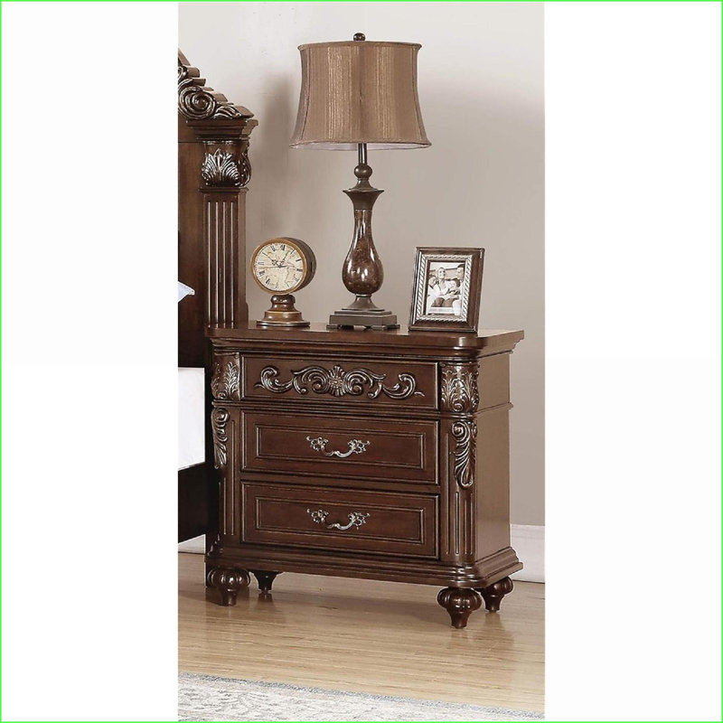 Table de chevet 2 tiroirs Traditional avec placage en noyer antique
