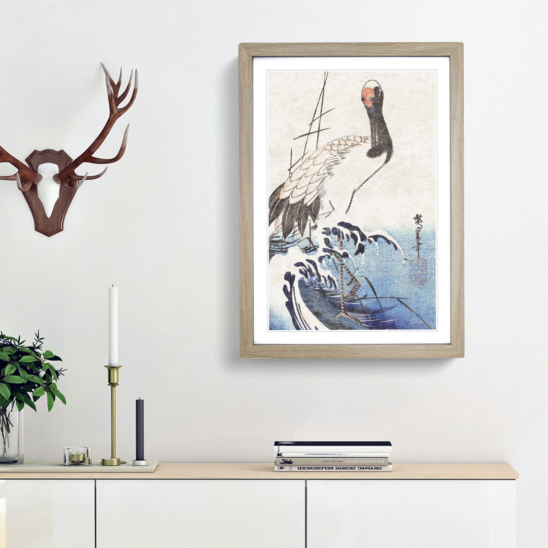 Crane & Wave by Utagawa Hiroshige - Framed Print