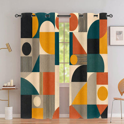 2 rideaux occultant avec œillets 2PCS, rideaux à imprimé géométrique abstrait Mid-Century rétro, isolants thermiques, réducteurs de bruit, protection de la vie privée, décorations de fenêtre obscurcissantes pour chambre à coucher