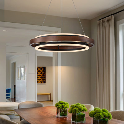 Pershing 2 - Light Walnut Wood  Dimmable LED Round Ring Chandelier
