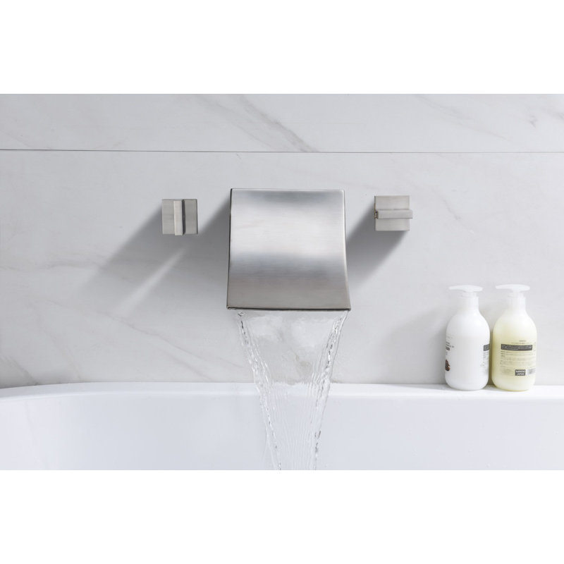  Robinet de baignoire cascade moderne Sumerain, robinet de baignoire mural à deux poignées avec bec à hauteur réglable, nickel brossé