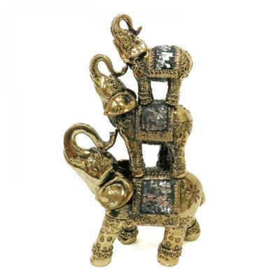 Figurine 3 éléphants debout l'un sur l'autre
