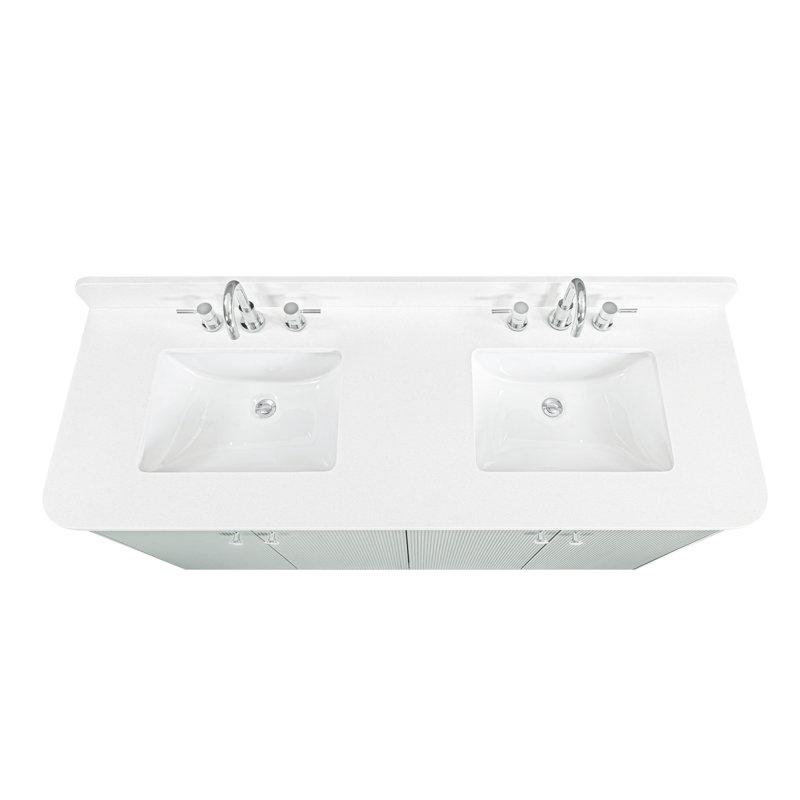 Haley 60 in. Double Sink Bathroom Vanity in Soft Sage with Top, White Quartz