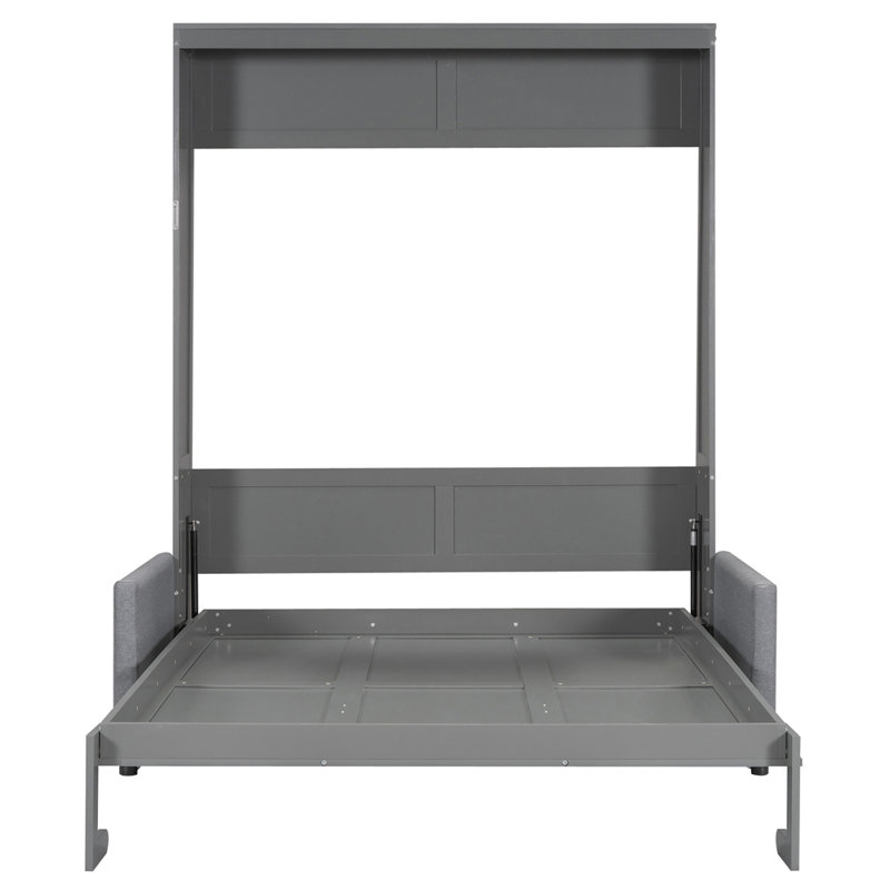 Grand lit escamotable mural avec coussin, gris