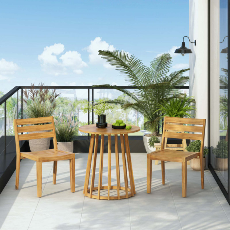 Outdoor 3-Pieces Acacia Wood Dining Set,Round Bistro Set