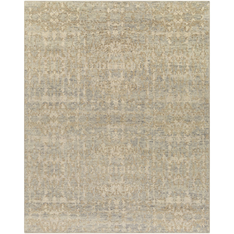 Tapis gris anthracite / beige clair / beige en laine noué à la main Hoya, Rectangle 9 pi x 13 pi