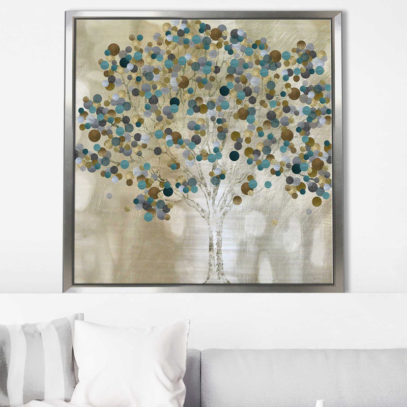 «A Teal Tree (Square)» par Katrina Craven, reproduction, Cadre flottant argent, H 31 po x l 31 po x P 2 po