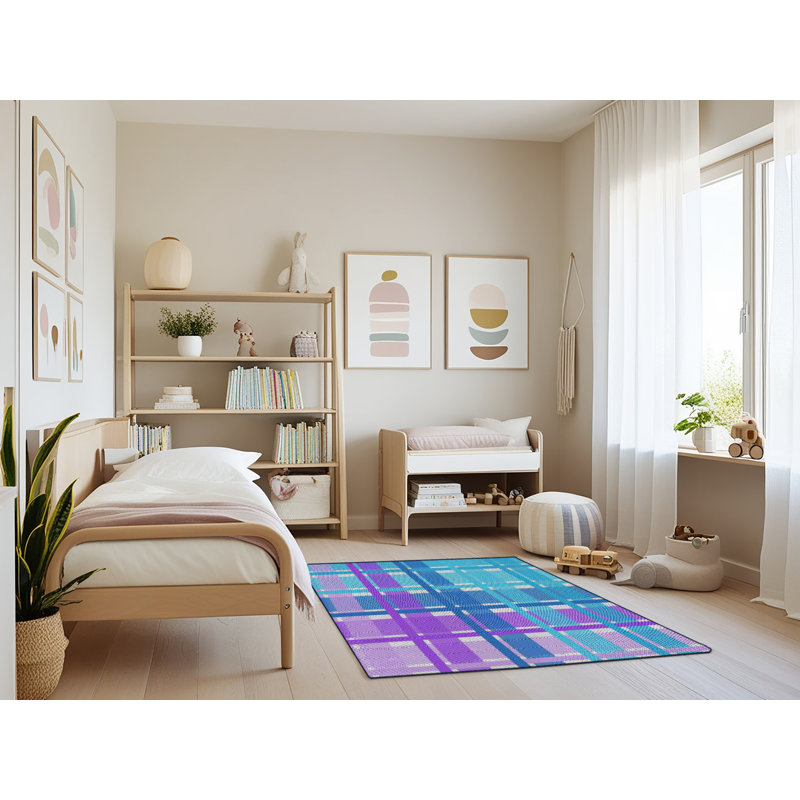 Tapis rouge/bleu à motifs, Rectangle 3 pi x 5 pi
