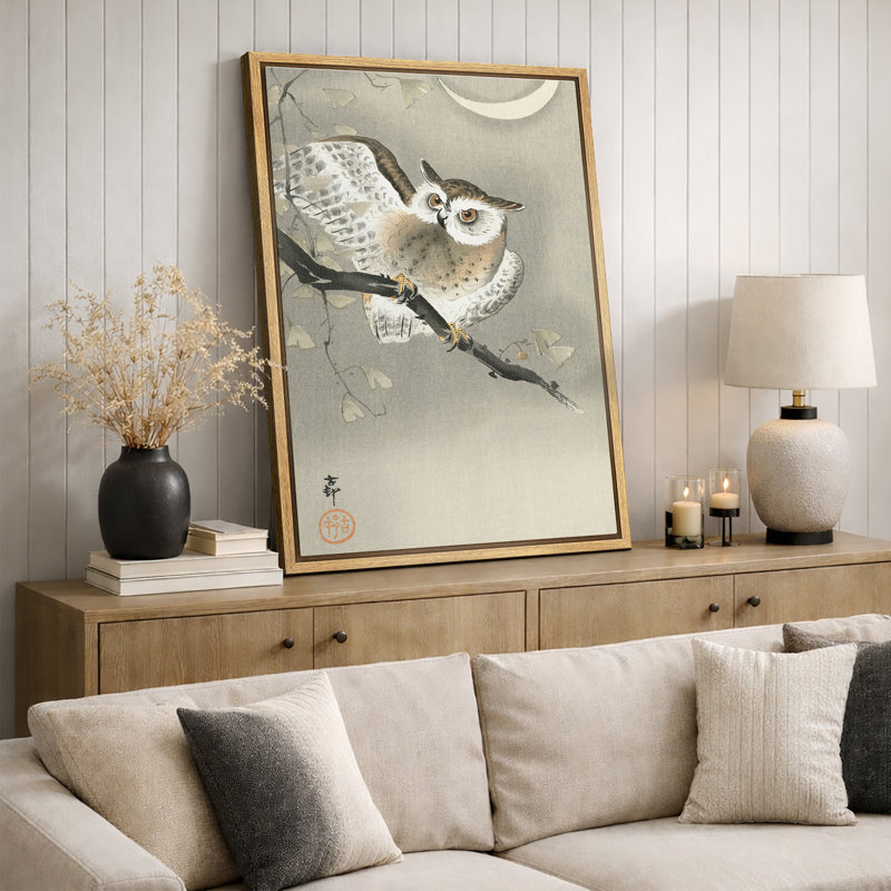 Œuvre japonaise au clair de lune, images d'oiseaux traditionnels, impression sur toile encadrée, H 36 po x l 24 po x P 1,5 po