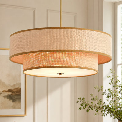 18'' Rattan Chandelier Boho Drum Chandelier, 3 - Light