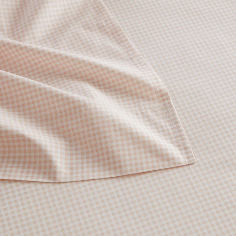 Ensemble de draps en coton percale rose Martha Stewart, Ensemble de draps pour très grand lit avec 2 taie, Vichy rose