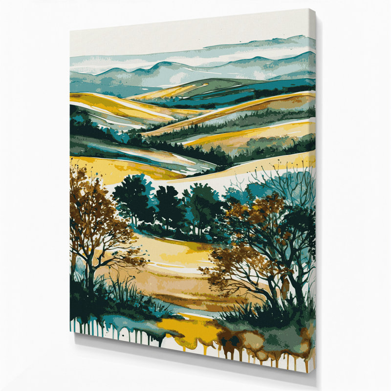 Aquarelle, paysage, 78, toile beige, H 11 po x l 14 po
