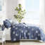 Literie réversible 4 pièces bleu marine - coton avec corail brodé, courtepointe rembourrée double / grand, rembourrage, facile à nettoyer-128860108-128860107