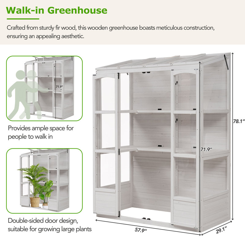 78-inch Wooden Greenhouse Cold Frame, White