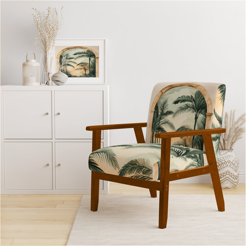 Chaise rembourrée Coastal Tropical, Accoudoirs carrés bruns