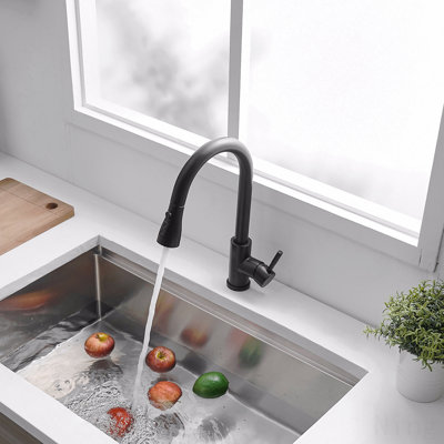 Robinet d'évier de cuisine noir en acier inoxydable avec douchette extractible