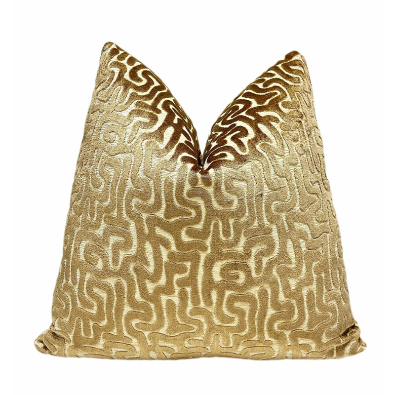 Velvet Maze Throw Pillow Cover, Camel, Square 20"