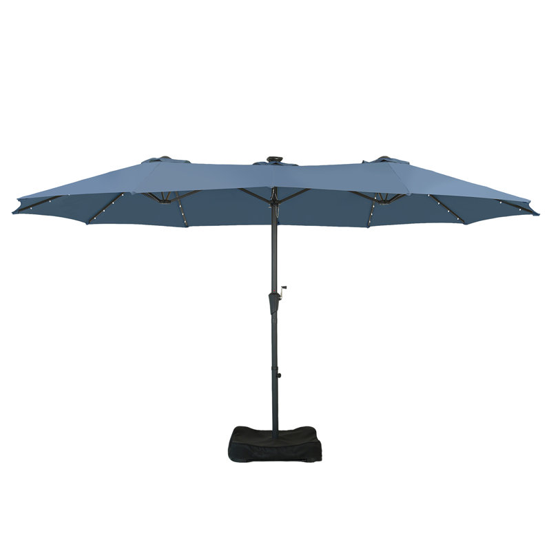 Parasol de patio 15 pi avec base et lumières solaires, Marine