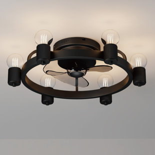 19,7 po Ventilateur de plafond classique noir classique avec lumière avec télécommande et base pivotante E26 à 180 °, ampoule non incluse