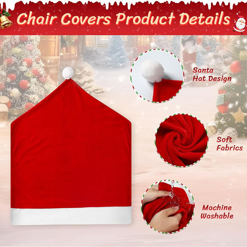 Housses de chaises de Noël - Rouge - extensible, amovible, lavable, chapeau de père Noël, protecteurs de siège de salle à manger / maison