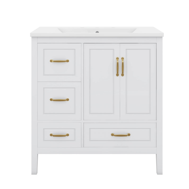 Meuble-lavabo de 36 pouces avec lavabo, 1 armoire à fermeture douce et 4 tiroirs à fermeture douce, Blanc