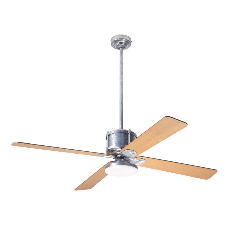 Industry LED Downrod Ceiling Fan, Maple, Galvanized, Remote Control