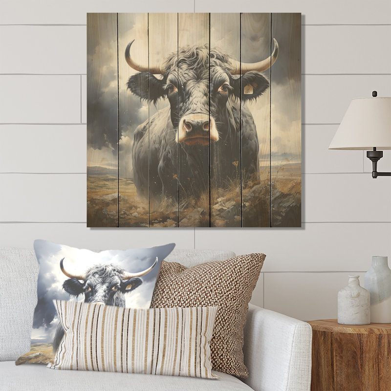 Vache noire broutant les prés - Animal de la vache sur bois, H 15 po x l 15 po