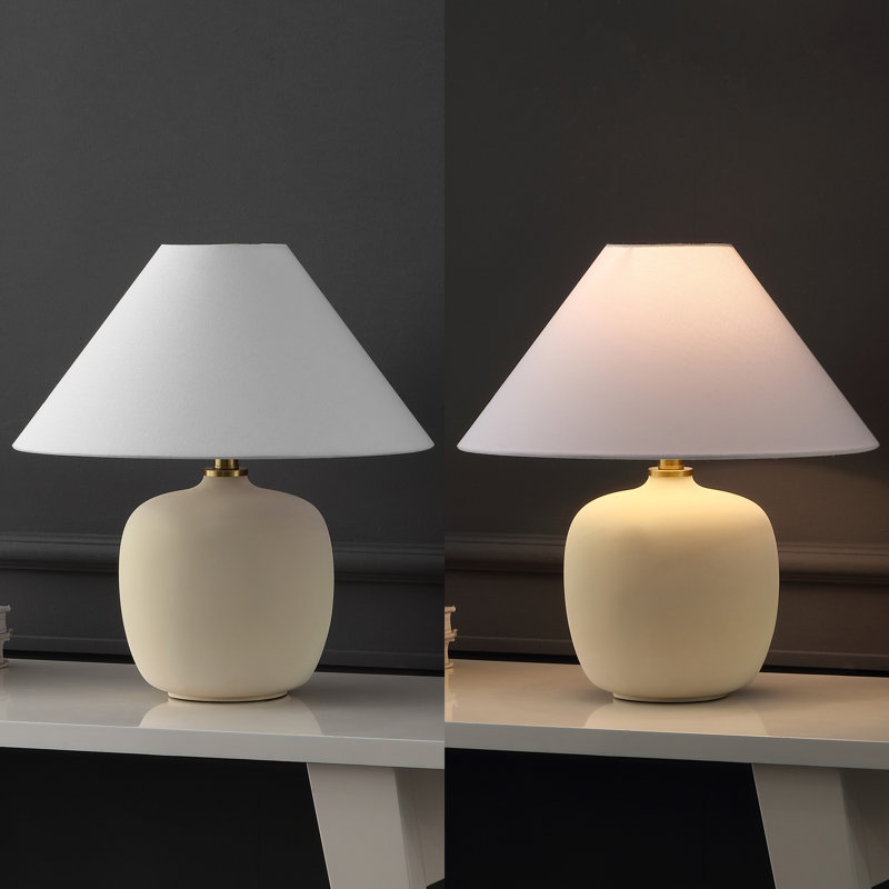 Delphi 18.25" Minimalist Scandinavian Resin/Iron LED Table Lamp, Matte Cream