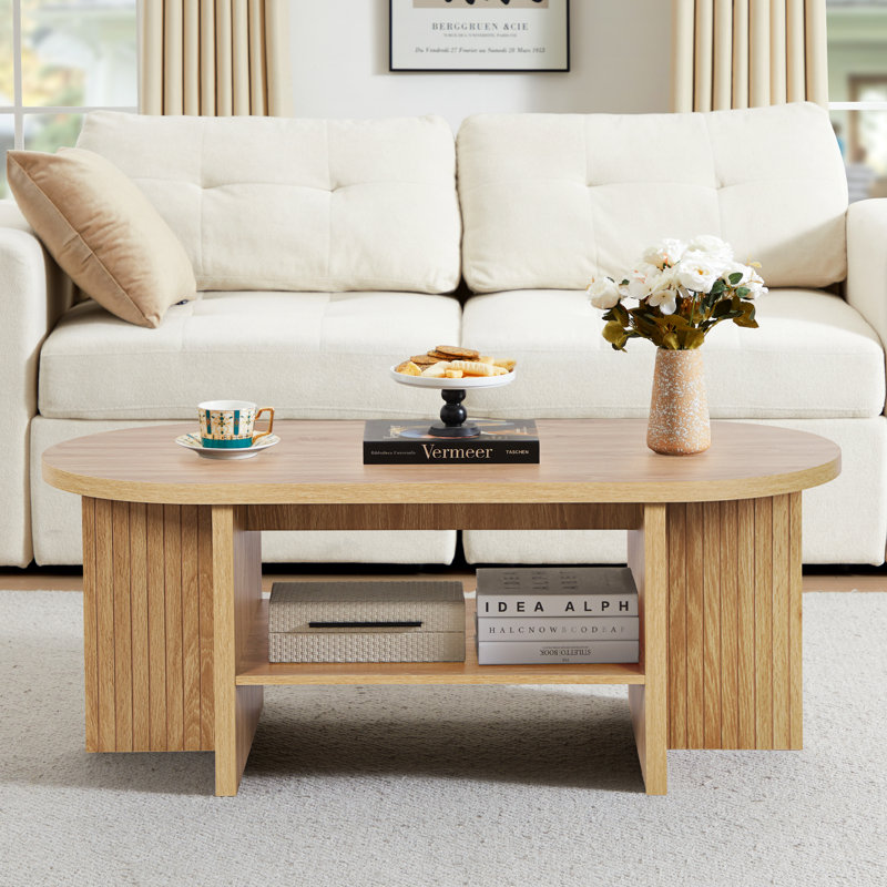 43.31'' Oval Shaped Coffee Table With Storage, Natural