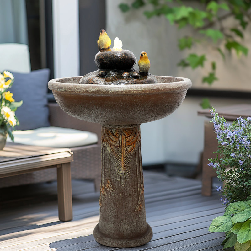 Fontaine d'extérieur avec bains à oiseaux et lumières DEL blanches
