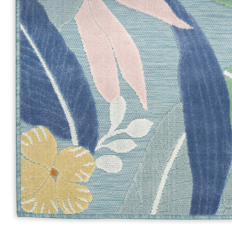  Juno 2' x 6' Blue Multicolor Tropical Rug, Runner 2' x 6', Multicolor