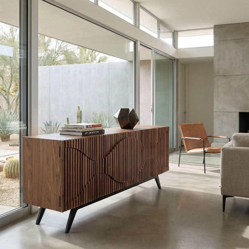 Illusion 78'' W Solid Wood Buffet, Dark Walnut