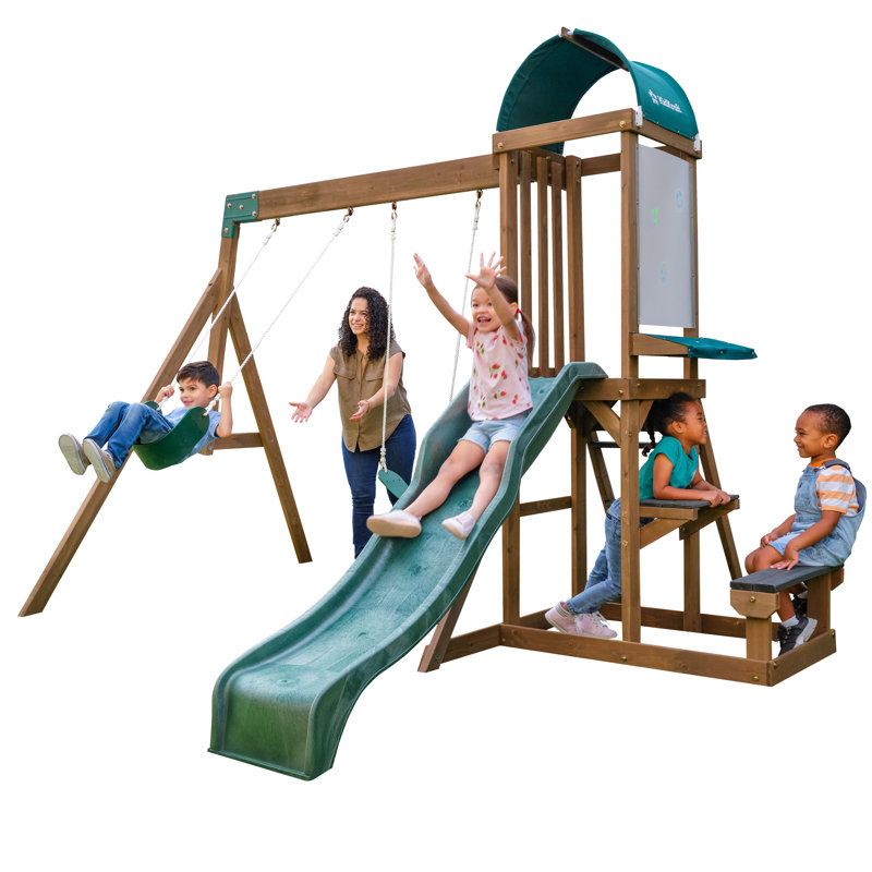 KidKraft Wilderness Point Wooden Swing Set with Table, Bench and Art ...