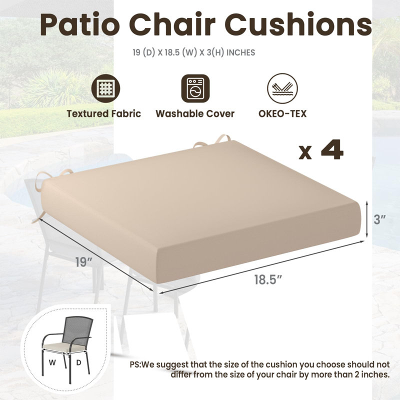 Ensemble de 4 coussins de chaise d'extérieur, Beige