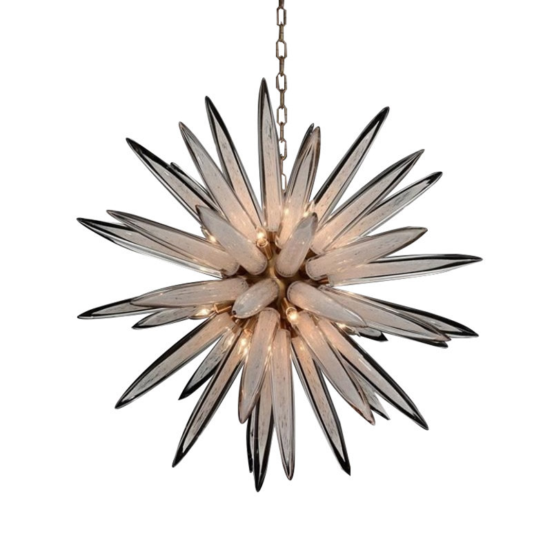 Lustre 16 lumières Murana, Acier noirci, H 52 po x l 56 po x P 56 po, Transparent semi-opaque