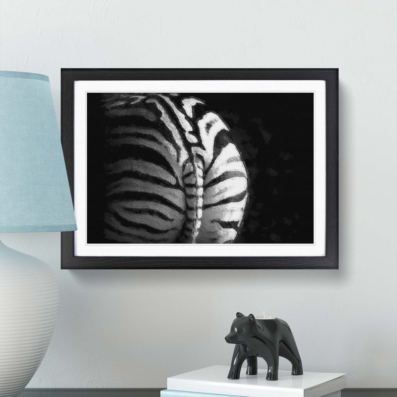 Rear of a Zebra - Picture Frame Painting Print, Black Framed, 27cm H x 36cm W x 2cm D