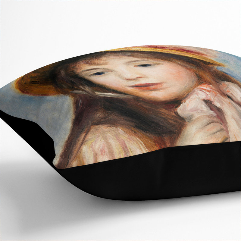 Girl With Pink Bonnet Square Throw Cushion, 40cm H x 40cm W x 15cm D, Black