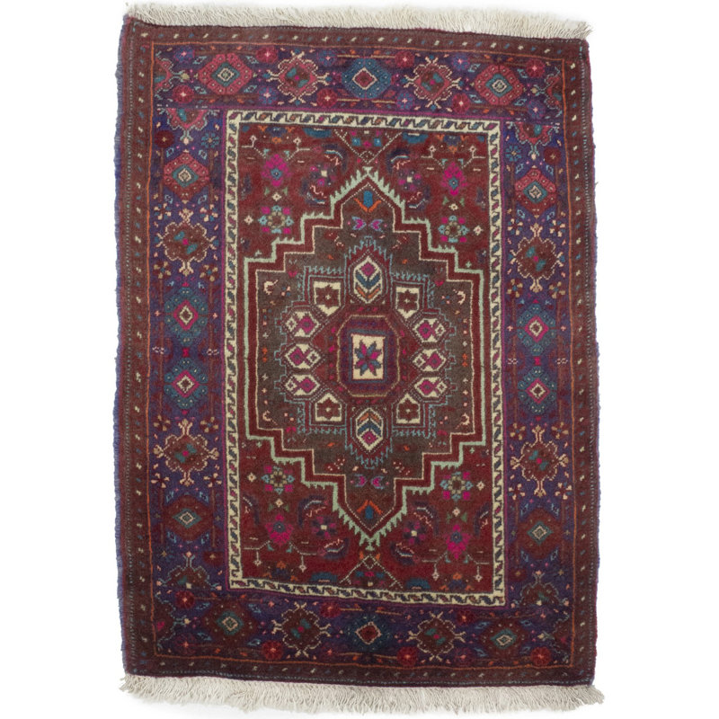 Tapis rouge en laine noué à la main de conception unique 1 pi 10 po x 2 pi 7 po années 1980 Fernandeo