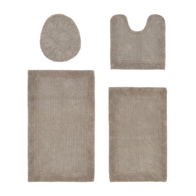 Edge 100% Cotton 2370 GSM Tufted Reversible 4-Piece Bath Rug Set – Ultra Soft, Highly Absorbent, Machine Washable, OEKO-TEX Certified, Ideal for Shower, Bathtub, Vanity & Sink Areas, Beige