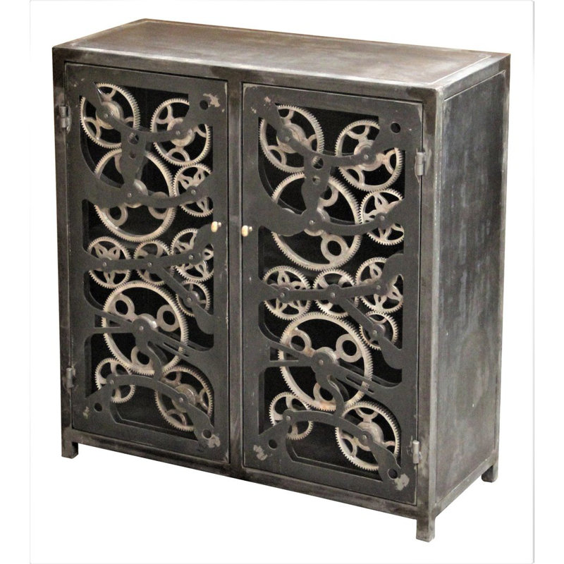 40" Black Metal Industrial Steampunk Gear Accent Cabinet