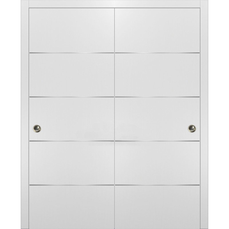 Portes coulissantes de placard Planum 0020 Blanc Soie Rails robustes Moulures Garnitures Quincaillerie Ensemble de quincaillerie Portes de placard de chambre en bois massif - 56" x 84" (2* 28x84)
