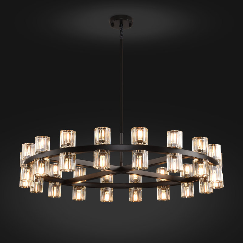 Elrey 36" W 36-Light Dimmable Crystal Chandelier, Matte Black