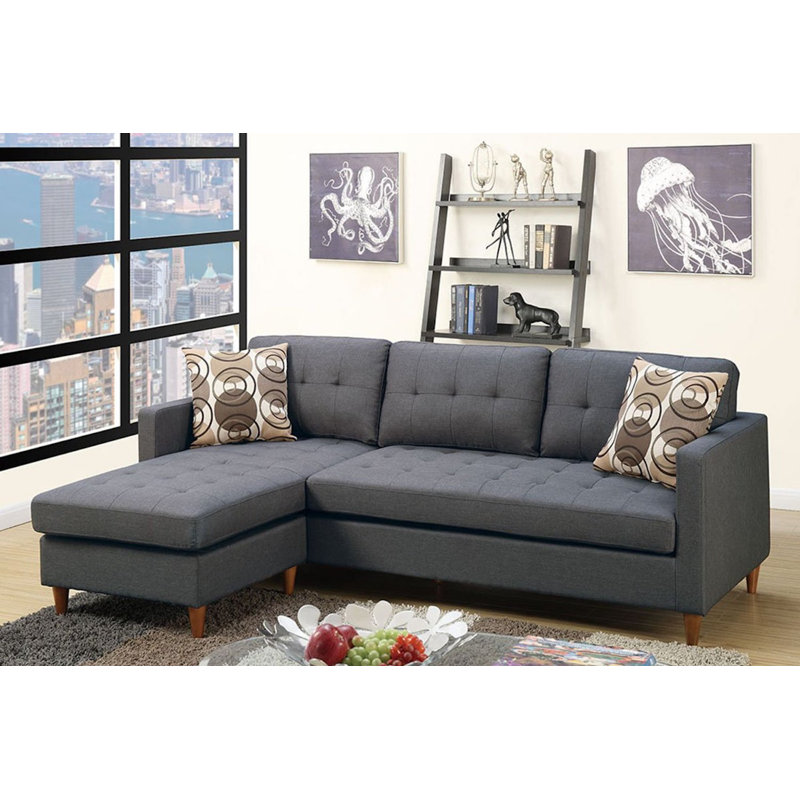 Haskell 86" Wide Reversible Sofa & Chaise, Gray Polyester Blend