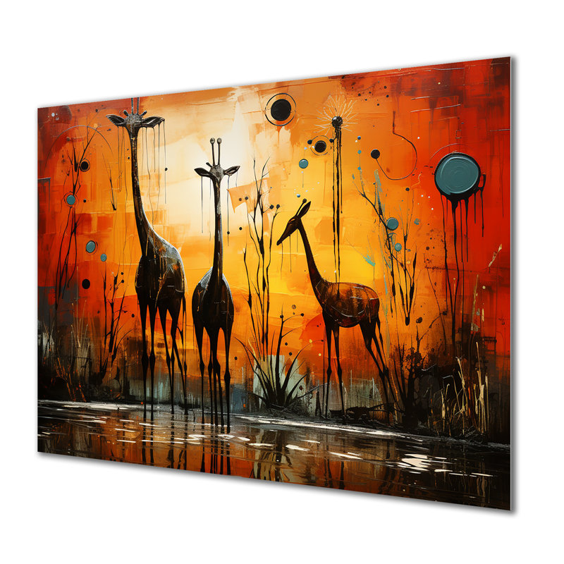 Trois girafes, savane africaine, girafe, art mural, Sans cadre, métal, H 30 po x l 40 po