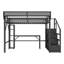 Lit mezzanine en métal avec bureau, armoire, escalier, station de recharge et éclairage DEL pour ados-1028255154