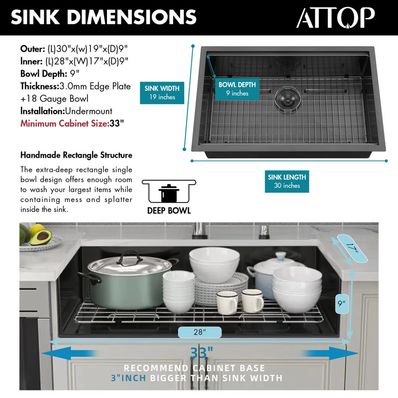 Attop 30 Inch Handmade Nano Black Scratch-resistant Stainless Steel Workstation Single Bowl Undermount Kitchen Sink With Sliding Accessories