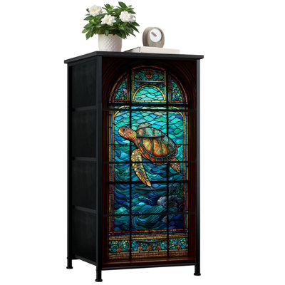 Commode vitrail pour la chambre à coucher avec 4 tiroirs de rangement Scène océanique gothique Commode en porcelaine à tiroirs en verre teinté pour commode en dortoir