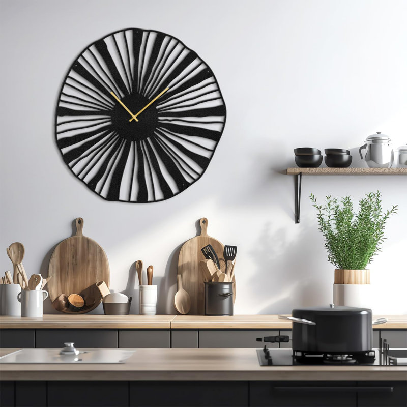 Grande horloge murale en métal Sunburst, Noir, L 36 po x H 36 po